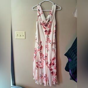 Signature by Bobbie Bee Y2K floral chiffon midi dress with cowl neck sz 12.